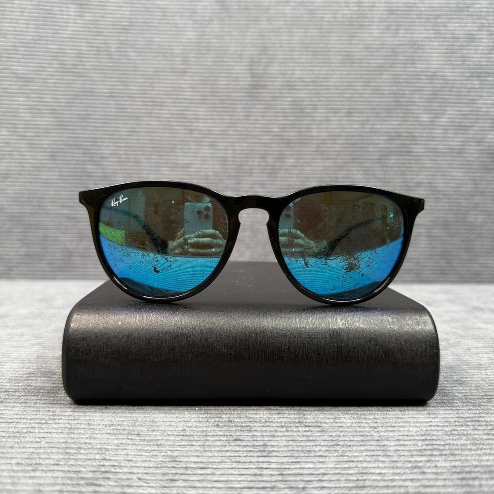 Ray-Ban Erika RB4171 601/55 Black Blue Mirror Round Sunglasses Italy